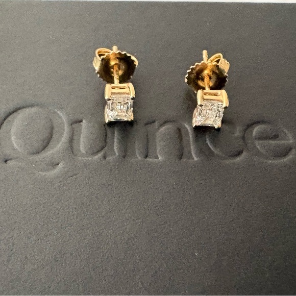 Quince 14k Gold Lab Grown Diamond Emerald Solitaire Studs - Picture 7 of 16